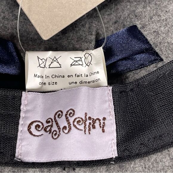 Casselini Gray Wool Felt Navy Blue Ribbon Pork Pie Hat Women’s NWT - Picture 4 of 6